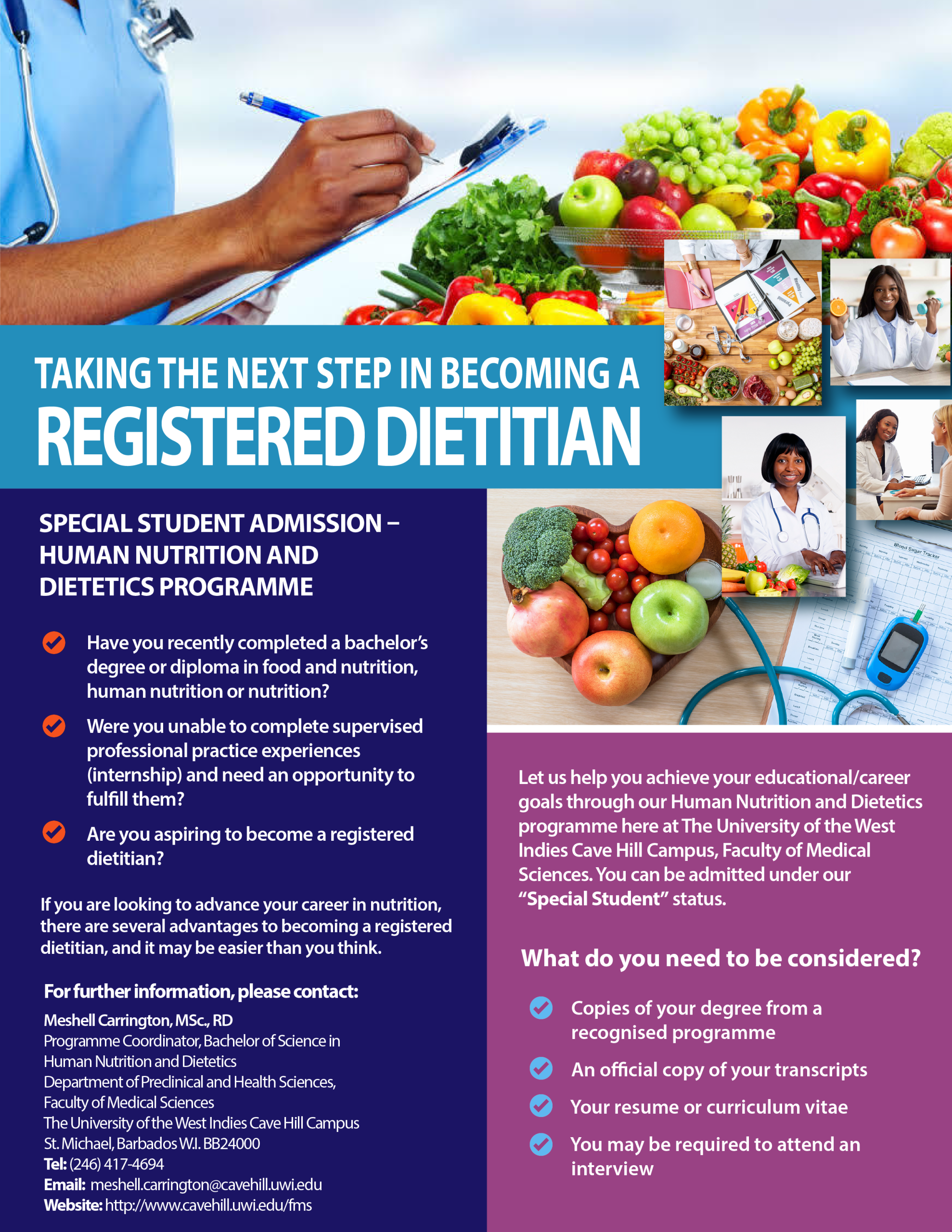 Special Student Admission – Human Nutrition and Dietetics Programme