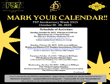 FST Anniversary Week 2025 – Schedule of Activities – October 19 – 26, 2025