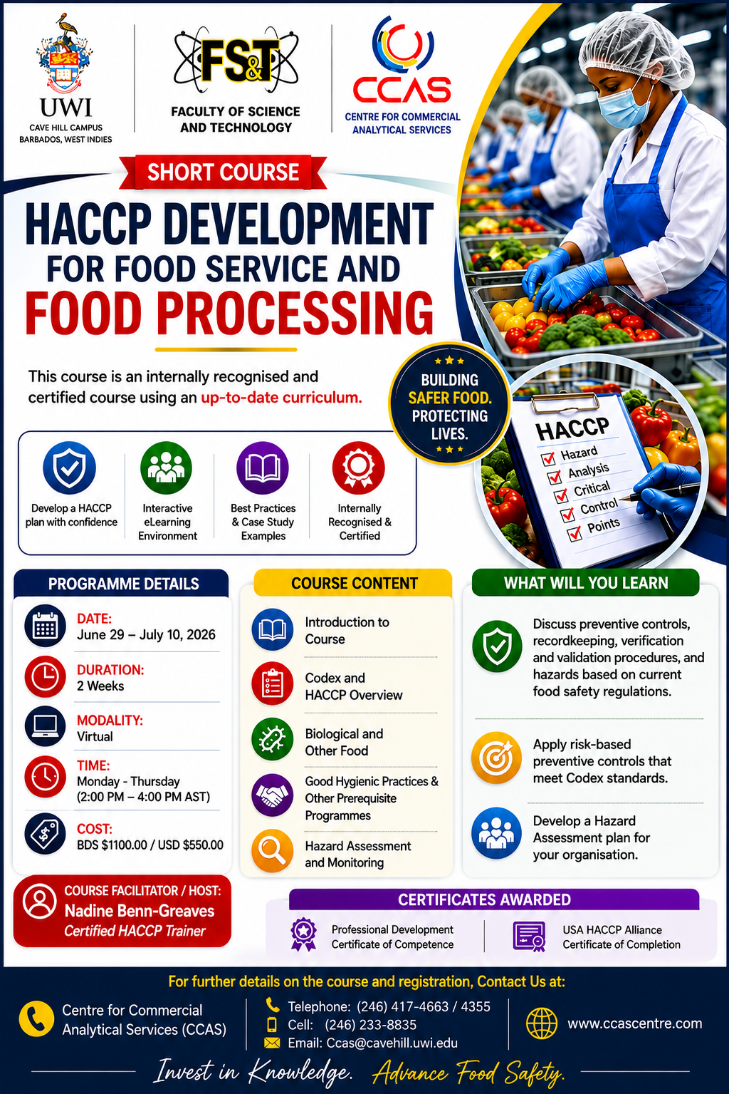 Edited flyer v1 ccas haccp development for food service and food processing course