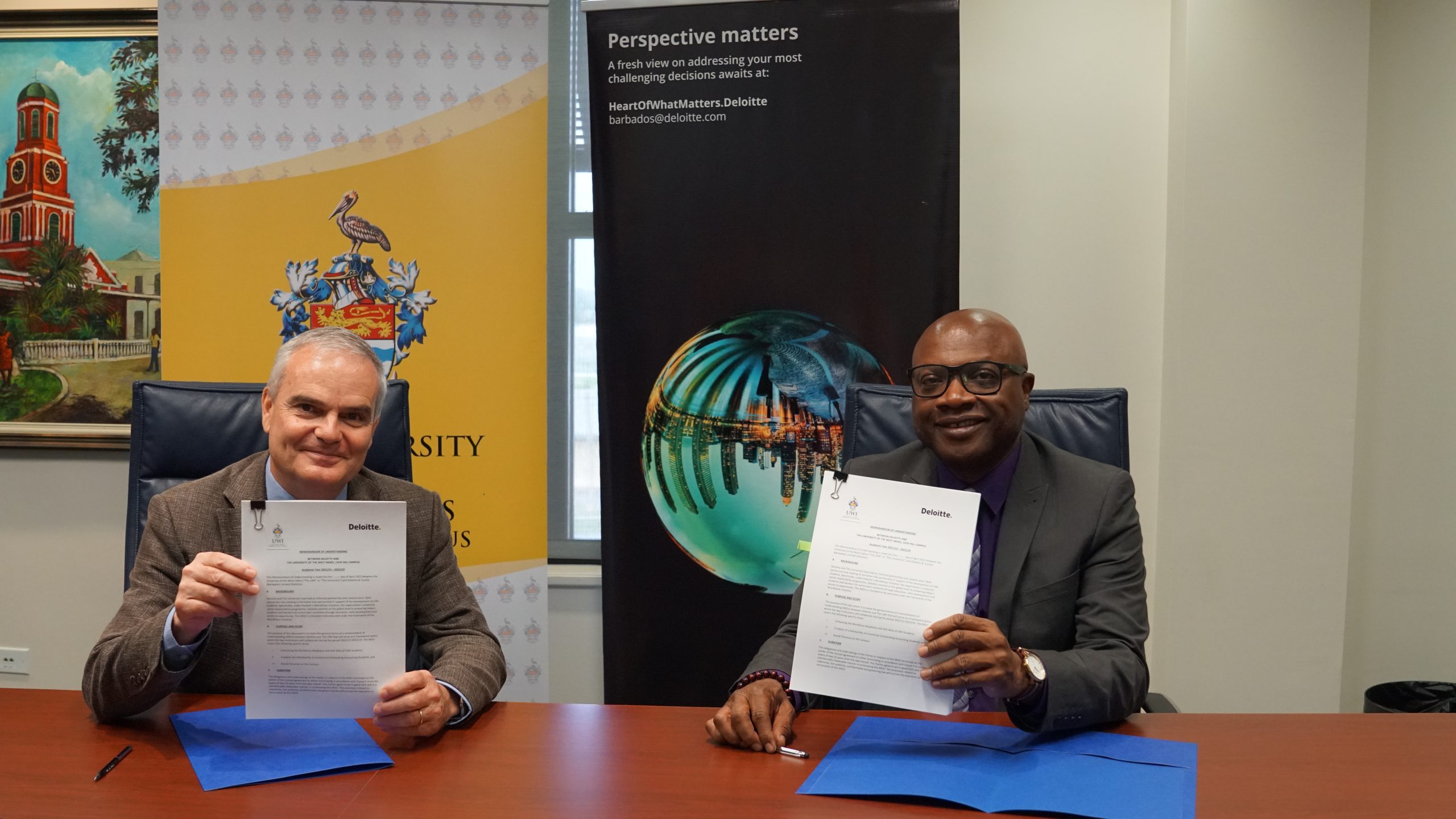 Prof Landis and Mr. Ikins - UWI/Deloitte MOU Signing
